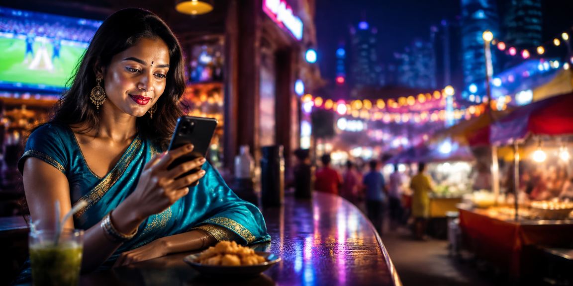 Indian woman celebrating cricket cricket betting on mobile