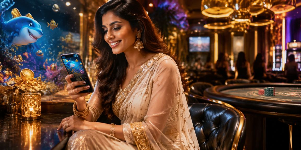 Indian woman using mobile phone to place sports bets at night market